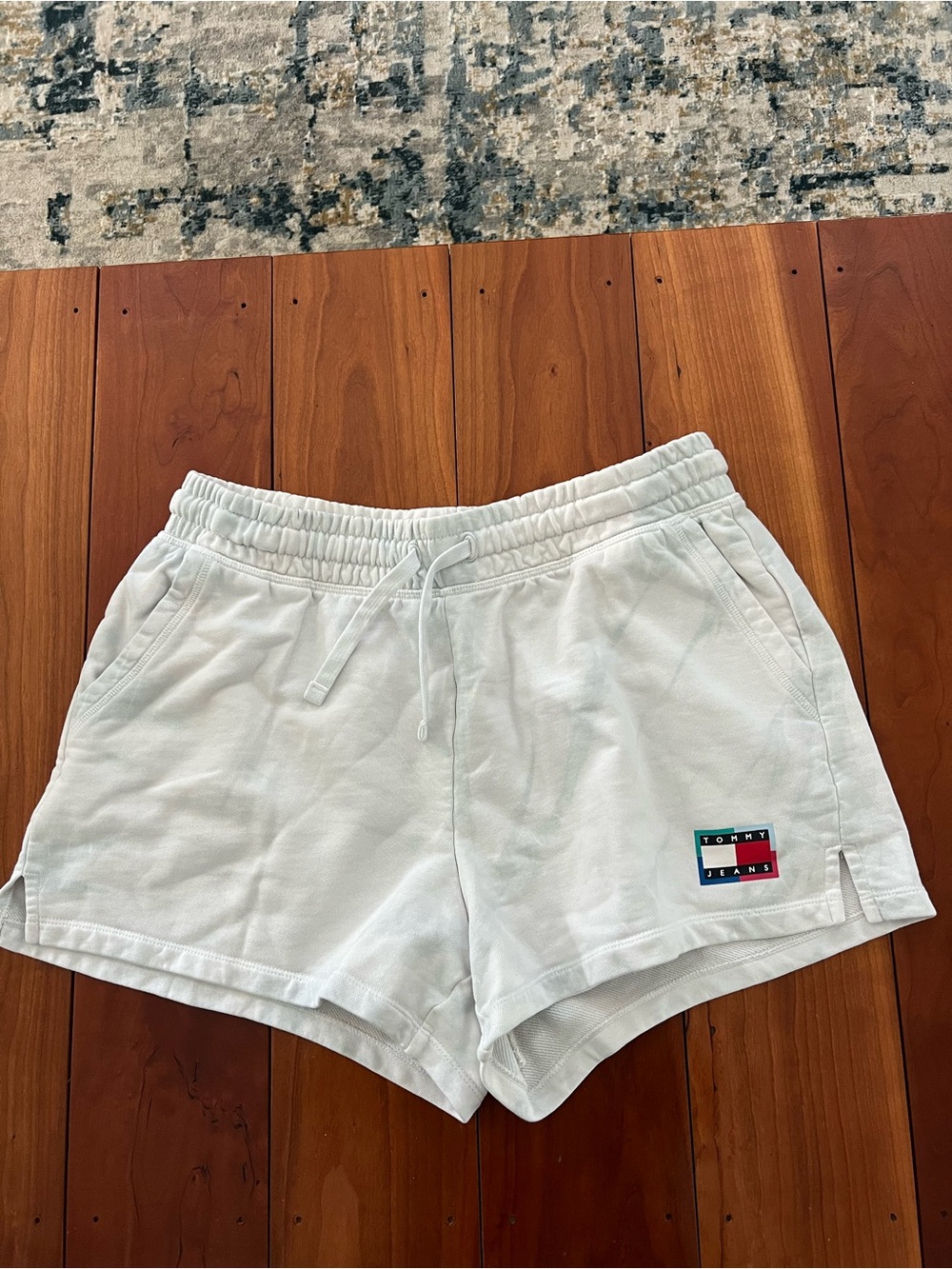 Tommy Hilfiger White Wash Women's Drawstring Athletic Shorts with Logo Patch